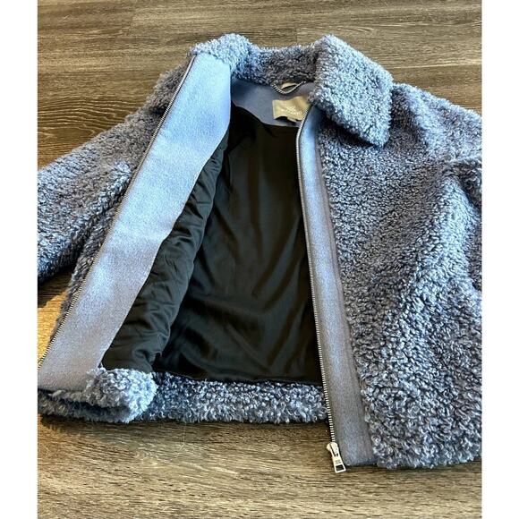 EUC Soia & Kyo DANIELA Faux Shearling Jacket Blue Size Medium Teddy Zip Coat - Picture 6 of 16